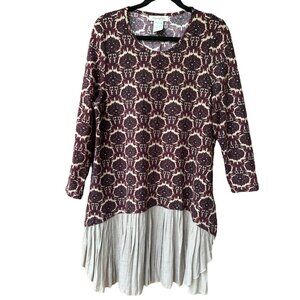 Paisley Vine Women's L Boho Chic Dress Rayon/Polyester/Spandex Floral Long Sleev